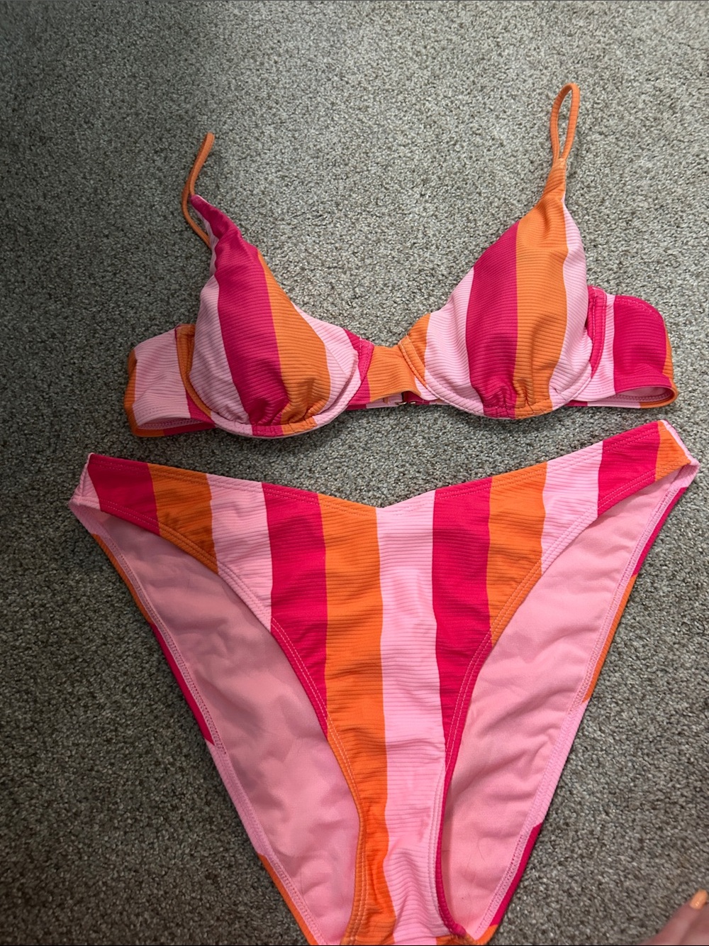 Forever 21 Pink, Orange & Hot Pink Striped Bikini Set